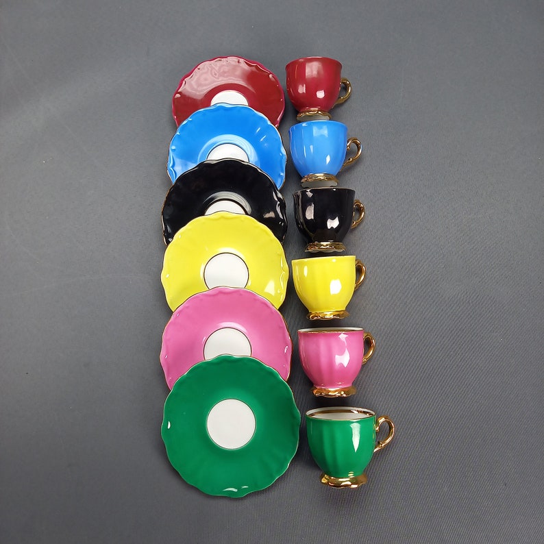 Vintage Bareuther Bavaria Set of 6 Porcelain Cup and Saucers in Six