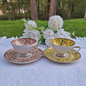 Vintage Alka Kunst Alboth Kaiser Bavaria Demitasse Cup And Saucer, Set of 2 Porcelain Cups with Saucers,Western Germany  Cirka 1955-1960s