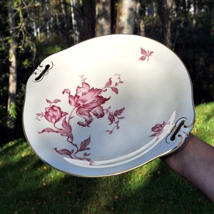 Vintage Art nouveau,jugendstil Hutschenreuther Hohenberg Margarete 1814 Germany, Porcelain Floral  Plate white Gold Rim Cirka 1947-1970s