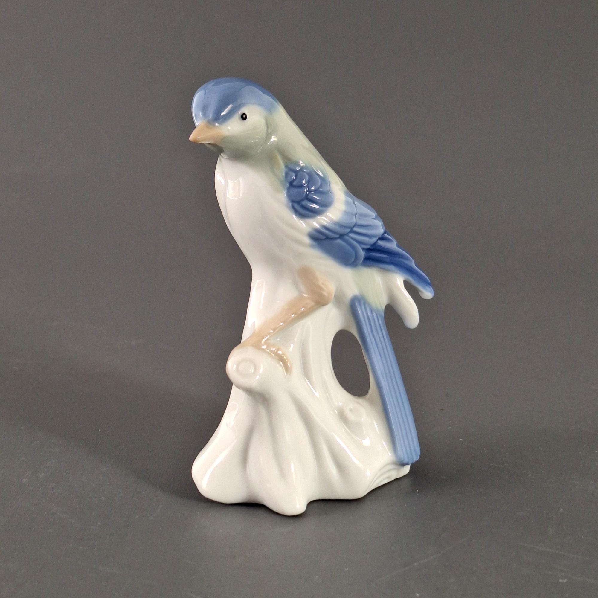 ヴィンテージ磁器の鳥の像 – 枝に止まるブルージェイ - Etsy 日本