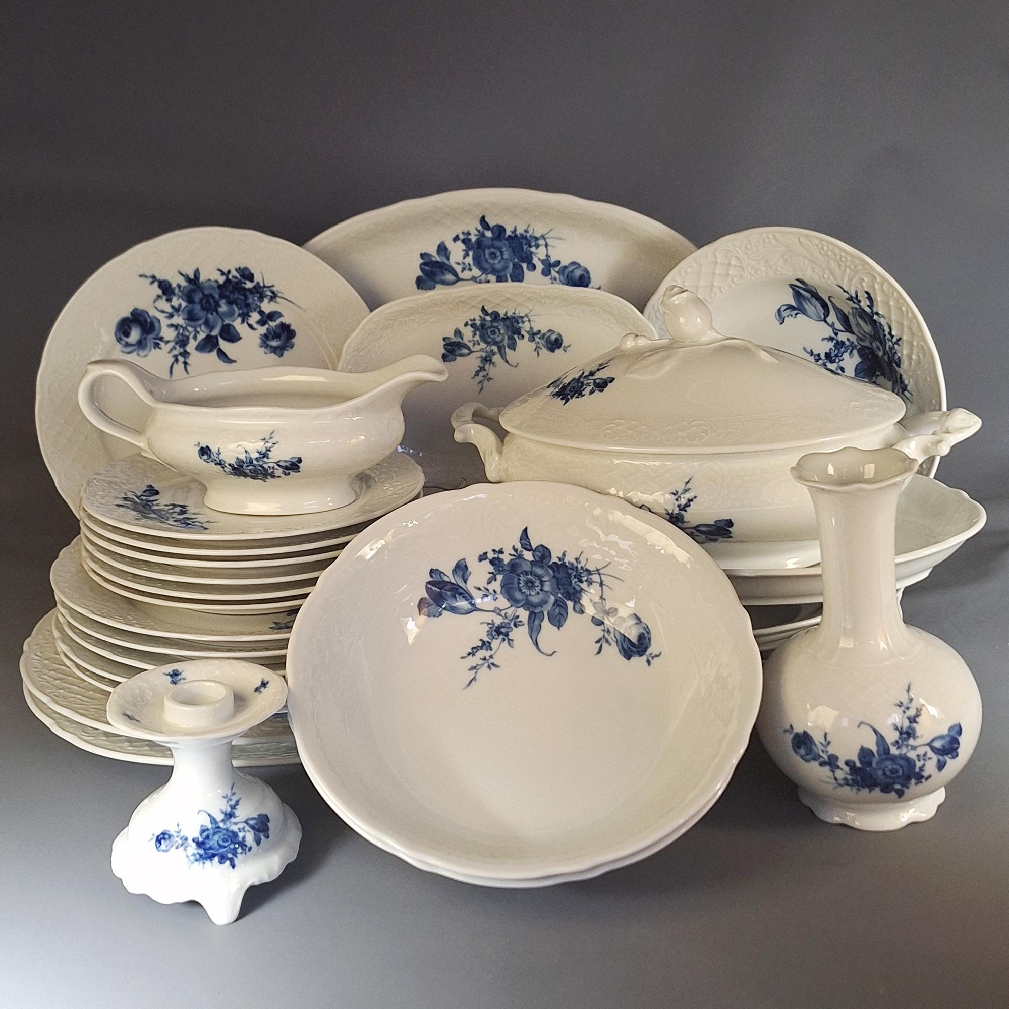 Vintage Schumann Arzberg Bavaria Dinnerware Set, Cobalt Blue Rose