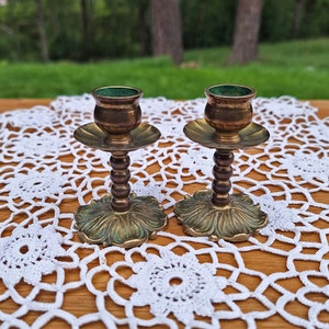 Vintage Brass mini Ornate Candle Holders,Art Deco Bronze Pair small Candlesticks,Exquisite Pair of Intricately Designed Candlesticks 1950s