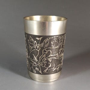 Vintage Pewter Goblet by Anton Schreiner, Hand Engraved Animal Frieze, German Zinn Cup, Mid-Century Collector’s Vessel, Bavarian Folk Art
