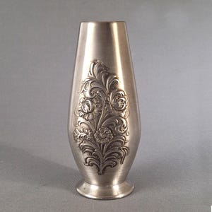 Vintage Eik Tinn Pewter Vase with Rosemaling, Handcrafted Scandinavian Mid-Century Design, Rare Collectible Home Accent, Perfect for Displa