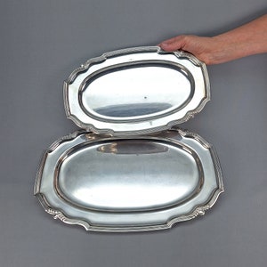 Vintage Swedish G.A.B. NS ALP  Set of Two Rare Engraved NS (Nickel Silver) Trays, Collectible Decorative Tray Pair, Art Deco Circa 1930s