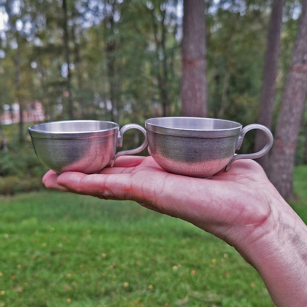 Vintage Pewter Set of 6 Mulled Wine Punsch  Cups mugs,Stamped Tenn R.Tennesmed I10 RT,Scandinavian Swedish Cup Tin Tinn,made in Sweden 1983s