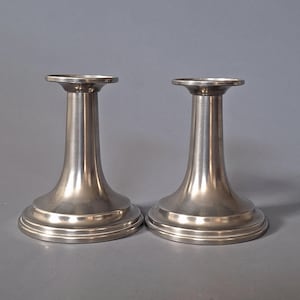 Vintage Ljung Uti Lund Pewter Candlesticks: Scandinavian Modernist Decor