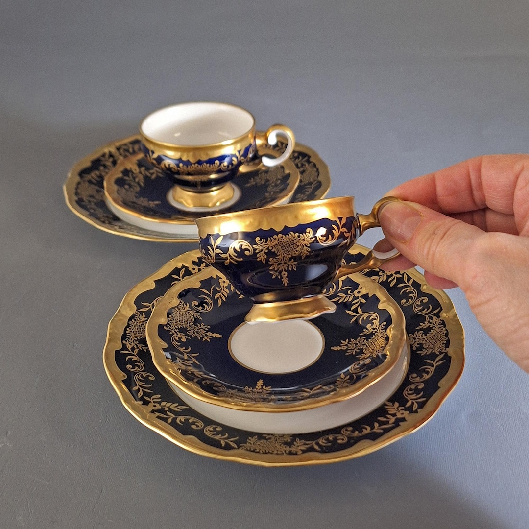Vintage Weimar Porcelain Coffee Cups Set, Cobalt Gold Decor - Etsy