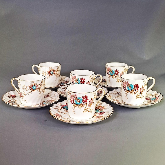 Vintage Crown Staffordshire Demitasse Set, Floral Bone China, 1963