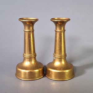 Mid Century Brass Candlestick Holders Pair: Scandinavian Taper Candle Decor