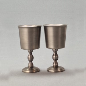 Vintage Swedish Pewter Pair of Liqueur Goblet by Svenskt Tenn Handarbete, Collectible drinking cups in Baroque style design,Sweden 1967s