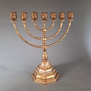 Heavy Golden Brass Menorah – MALM 1976, 7-Branched, Vintage Judaica, Scandinavian Design, Ritual Décor, Collectible, Jewish Art Rare Find