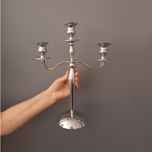 Vintage 3-Arm Candelabra  Elegant Silver Toned Candle Holder for Home Decor, Weddings, and Parties, Handcrafted for  Unique Touch