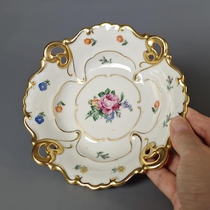 Vintage Graf von Henneberg Porcelain Bowl: Floral Gold Trim, German Collectible