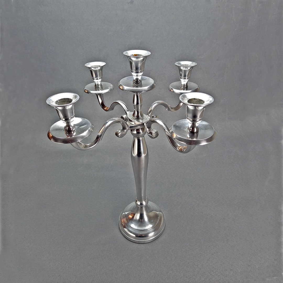 Vintage Metal Candelabra Silver Color Candle Holder for 5 Candles,made