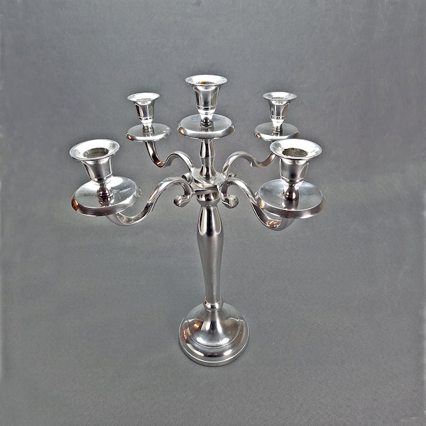 Vintage Metal Candelabra Silver Color Candle Holder For 5 Candles,Made in Sweden Stamped Orrefors Jernverk,Art Deco Style Retro Home Decor