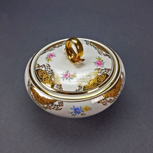 Vintage PMR Bavaria Jaeger Porcelain Bowl with Flower Motif and Gold Trimmed, Antique Bowl from Germany Porcelain Manufacturer 1955s