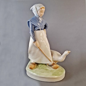 Vintage Royal Copenhagen Porcelain Figurine #528 &quot;Goosewoman&quot;, 1960s Scandinavian Mid-Century Decor, Collectible Art Piece