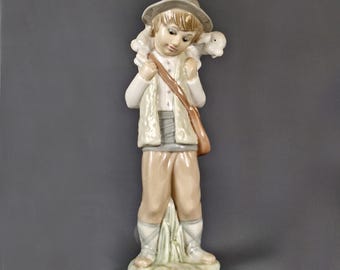 Figura de porcelana Nao de Lladró Niño con cordero España c.1970 Escultura vintage