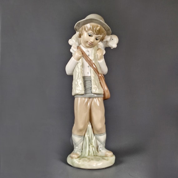Nao by Lladró Porcelain Figurine Boy With Lamb Spain C.1970s