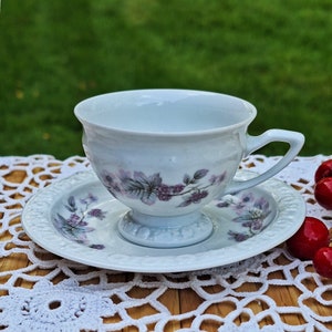 ヴィンテージ ローゼンタール 磁器カップ＆ソーサー 6個セット、Rosenthal Germany の刻印あり、アールヌーボーデザイン、花のモチーフ、バイエルン州製 1956年頃