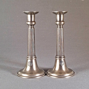 Vintage Pewter Candle Sticks Pair by Harida Svenskt Tenn Tassinari, Gustavian Style, Handmade in Sweden 1997, Rare Collectible Décor