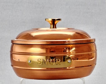 Bote de cobre Dala sueco vintage con tazón de vidrio, auténticos artículos de cobre escandinavos con estilo atemporal para coleccionistas y decoración del hogar