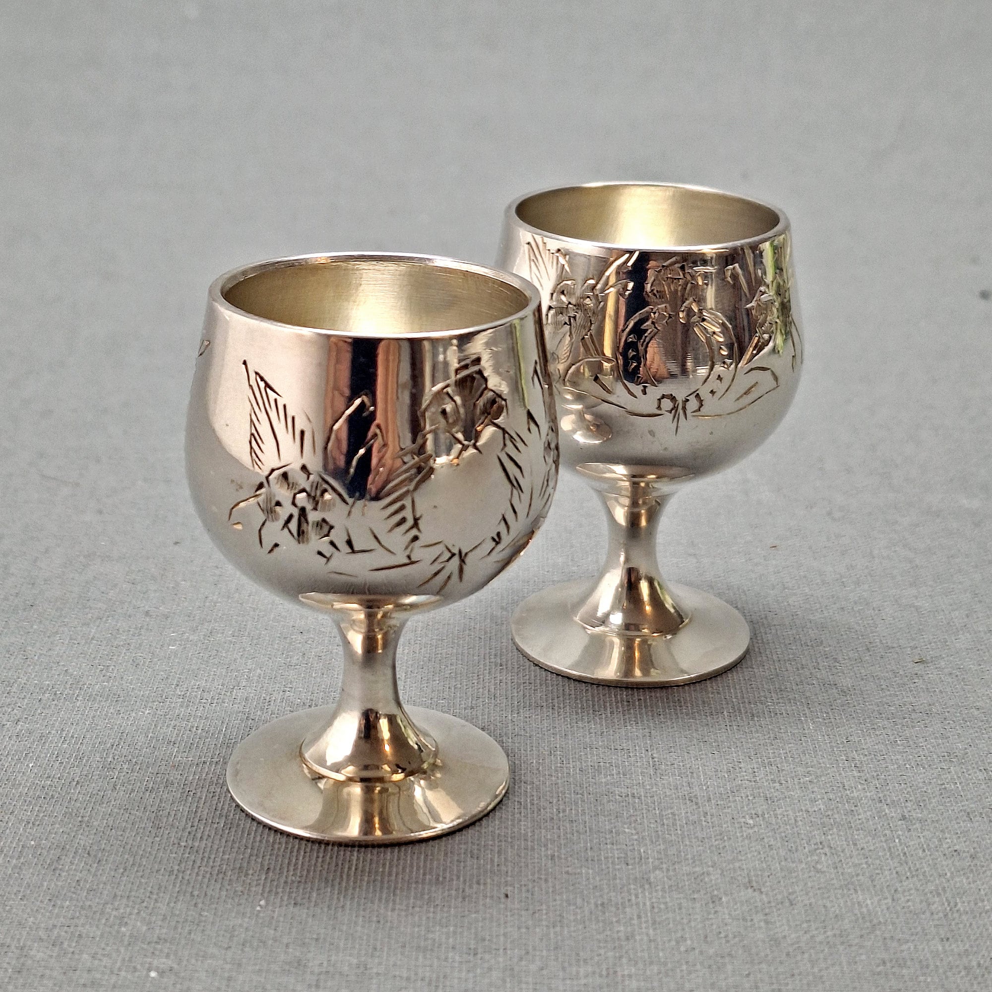 Exquisite Vintage Set of 6 Swedish EPNS Silver Plate Shot Cups, Hand