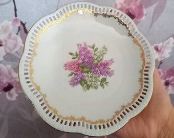 Vintage Bavaria Schumann Arzberg Germany,Five Flower plates,with 22 carat gold edge plate,Reticulated Pierced Rim Floral Motif