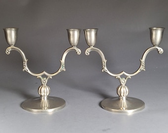 Vintage Zinn Kerzenleuchter, Svenskt Tenn, Schweden 1938, Paar, Kerzenhalter im skandinavischen Design