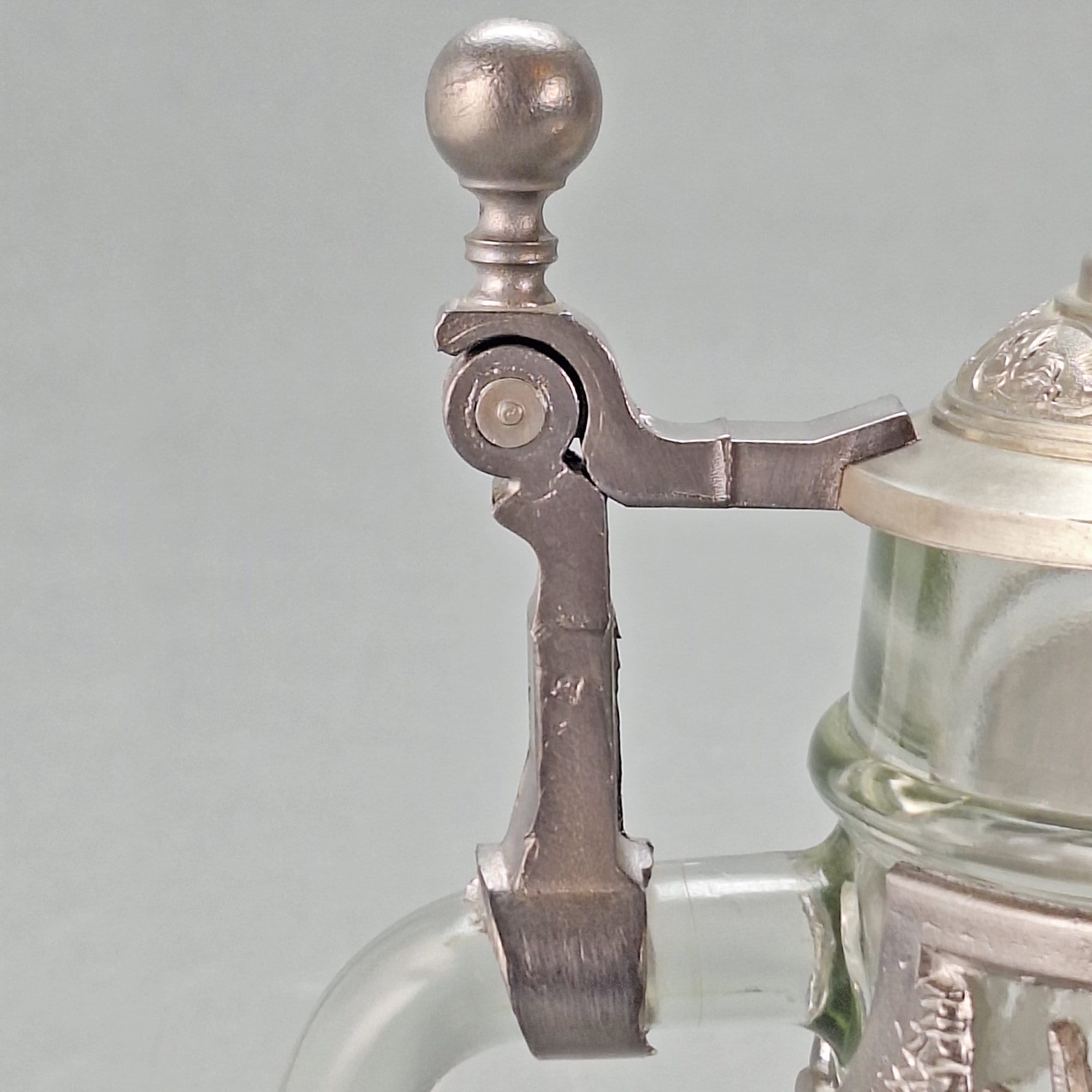 Vintage Zinn Pewter Glass Beer Stein, Stunning Stag Hunt