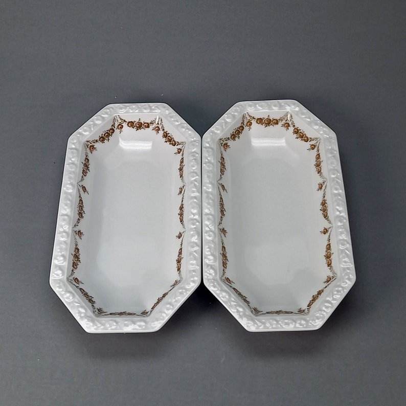 Vintage Rosenthal Dinnerware Set in Rose Garland Taupe Brown Pink With Raised Edges, Octagon