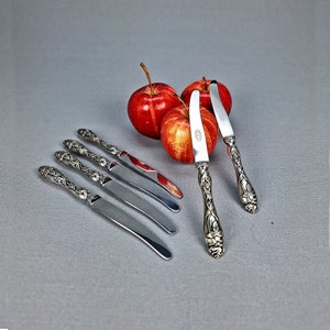 Vintage Set of 6 Knives Art Nouveau style by Hackman Co Sorsakoski Alpaca and Metal Fruit Knife,Antique Finnish Creation,Early 20th Century
