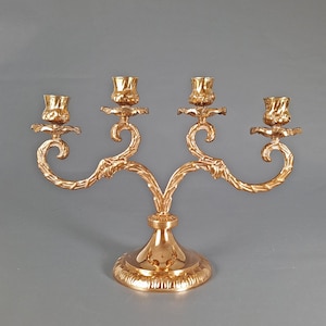 Victorian Brass Candle Holder, Four-Armed Ornate Candlestick, Baroque Bronze Candelabra, Antique Church Decor, Elegant Vintage Lighting