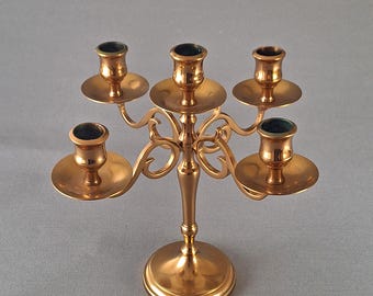 Candelabro sueco de latón macizo de 5 brazos MALM de mediados de siglo, década de 1960