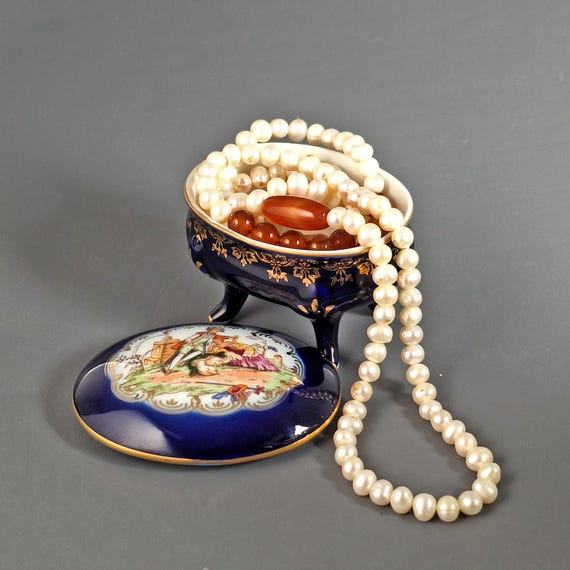 Vintage Crown PM Martinroda Germany Cobalt Blue Porcelain Trinket