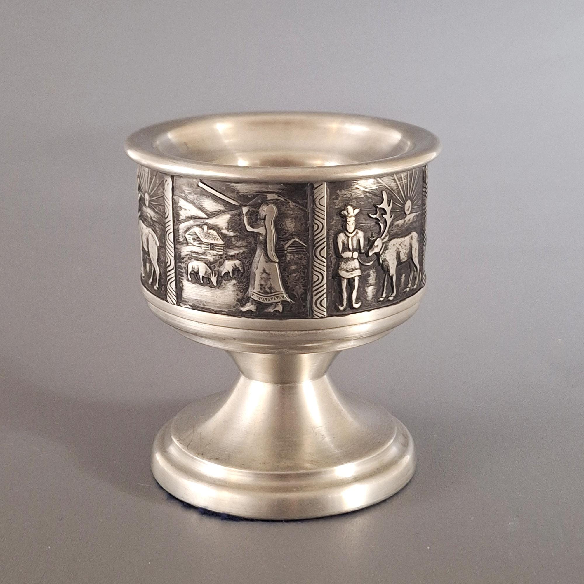 Rare Vintage Norwegian Pewter Candle Holder, Mid-20th Century, Detailed Scandinavian Folklore Scenes, Unique Rare Decor, Collectible Art