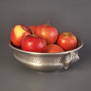 Norwegian Pewter Bowl with Ornate Handles, Model 3021, Rustic Nordic Fruit Dish, Vintage 1970s Tableware, Solid Handcrafted Metal