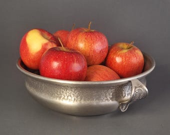 Vintage Norwegian Pewter Bowl, Ornate Handles, Rustic Nordic Decor