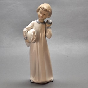 Zaphir Lladro Spain Porcelain Figurine, Boy with Pillow and Clock, Retired Vintage, Ready for Bed Collectible, Handcrafted Home Decor