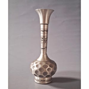 Vintage Norwegian Pewter Vase Hand Made G7 Tall Flared Scandinavian Minimalist Hammered Decor Nordic Mid Century Modern Collectible