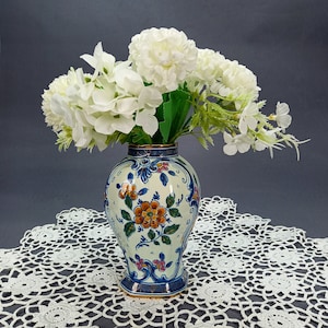 Vintage Dutch Polychrome Floral Vase by Mary Gold, Hand Painted Holland Pottery