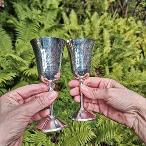 Vintage Pair of Hammered Goblets, Marked E.P.N.S., Metal Epns Brass , Pair Medieval Chalice Cups, Mid-Century Scandinavian Design