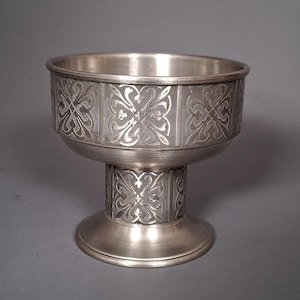 Vintage Vesttind Pewter Chalice: Nordic Floral Engraved Bowl