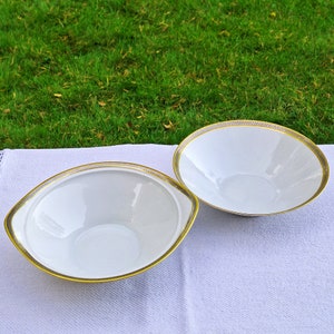Vintage Hutschenreuther Hohenberg 1814 Germany Set of Porcelain Tureen and Salad Dish with Gold and Platinum Trim Produced Around 1948-1970s