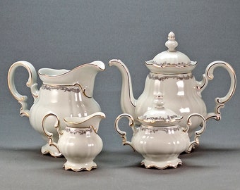 Vintage Porcelain Coffee Tea Cup and saucerAND  Hutschenreuther Selb Bavaria LHS, 6-Piece , Germany Porcelain , Cirka 1950s Rare find