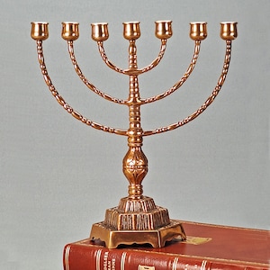 Vintage Swedish Judaica Ornate 7-Arm Solid Brass Menorah Candle Holder, Stamped Gnosjö Bibo Malm, Jewish Hanukah Candelabra Circa 1960s