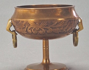 Vintage Brass Malm Ringed Bowl, latón hecho a mano en estilo Art Nouveau con diseño floral escandinavo, perfecto para decoración y coleccionistas