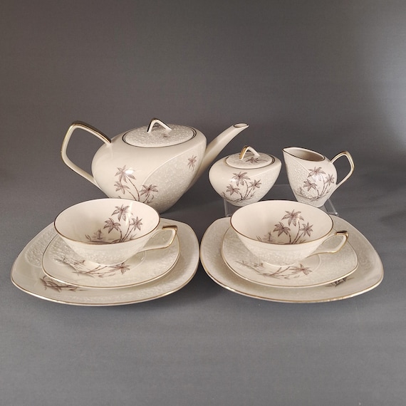 ドイツヴィンテージ schirnding bavaria トリオセット Vintage Schirnding Bavaria Tea Set: Palm Motif, Gold Trim - Etsy
