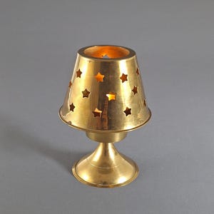 Vintage Swedish Brass Candle Holder with Star Cutouts – Retro 1960s Collectible, Handcrafted, 2-Part Design, Scandinavian Home Decor